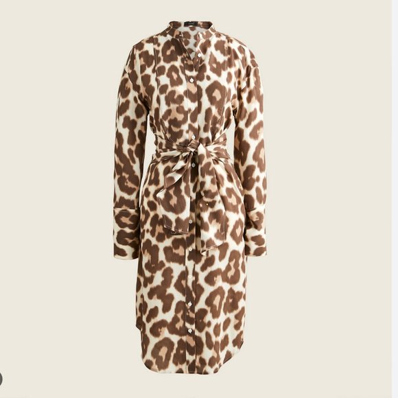 🌸 J. Crew Tie-front silk shirtdress in dusty leopard - Picture 2 of 5